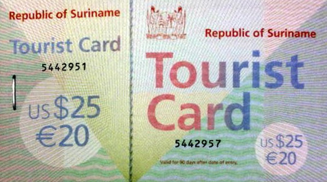 Toeristenkaart Suriname voorlopig nog 20 euro voor Nederland