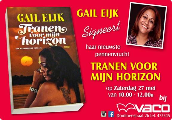 Gail Eijk signeert debuutroman bij VACO in Suriname