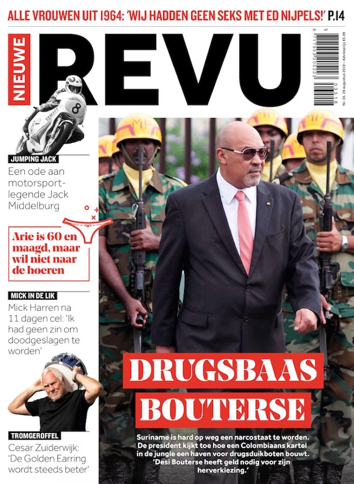 Tijdschrift plaatst president Suriname op cover met titel 'Drugsbaas Bouterse'