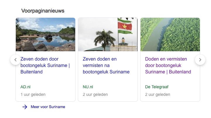 Veel aandacht voor bootongeluk Suriname in Nederlandse media