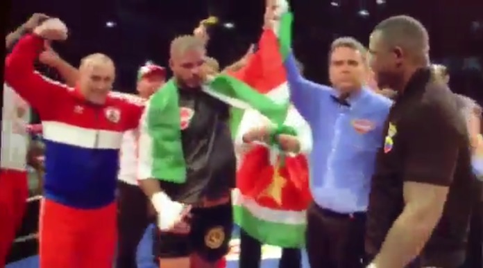 Tyrone Spong breekt hand tijdens gevecht maar wint toch in Suriname
