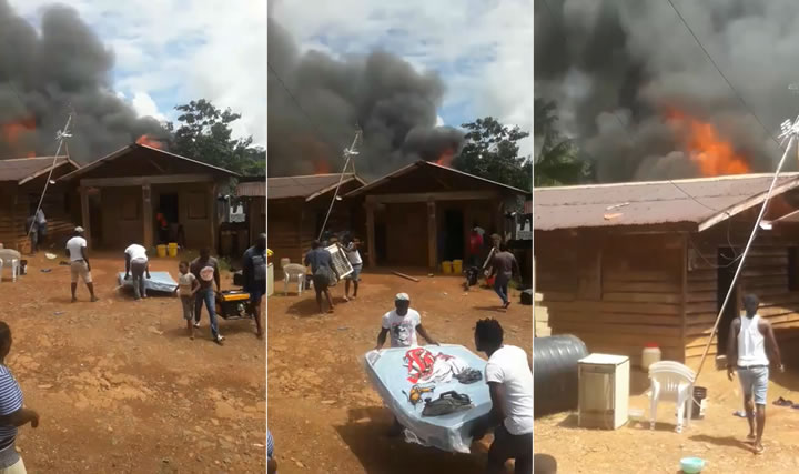 VIDEO: Acht personen dakloos na brand te Brokopondo in Suriname