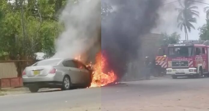 VIDEO: Auto gaat in vlammen op in Suriname