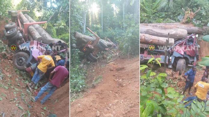 Chauffeur zwaargewond na ernstige ongeval met houttruck in Suriname