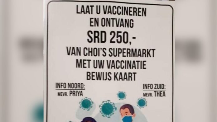 'SRD 250 van Choi's voor gevaccineerden alleen voor medewerkers'