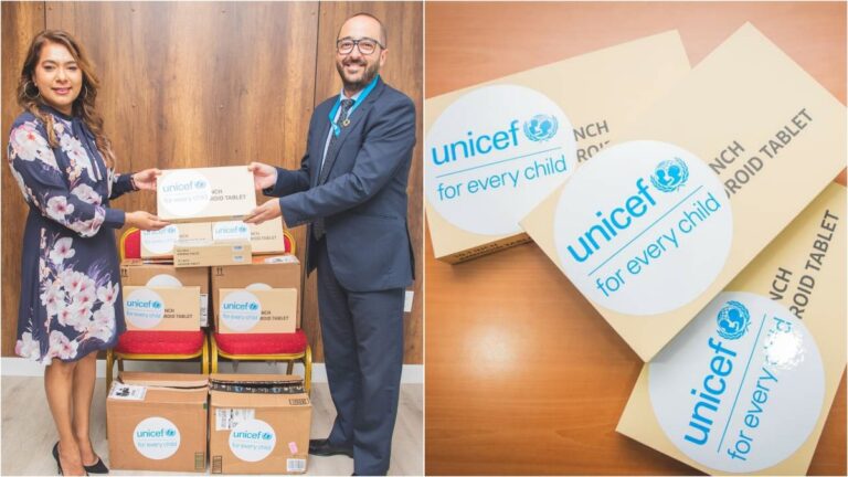 First lady ontvangt 24 tablets van UNICEF