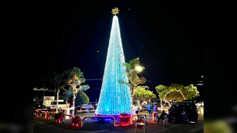 Grote kerstboom in Saramacca ontstoken