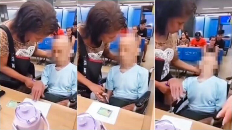 Vrouw brengt dode man in rolstoel naar bank om te tekenen voor lening