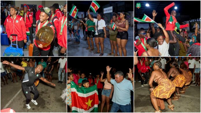 U15 voetbalselectie Suriname warm onthaald op JAP luchthaven