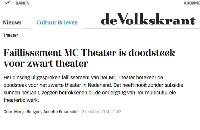Reactie op artikel ‘Doodsteek voor zwart theater’ van De Volkskrant